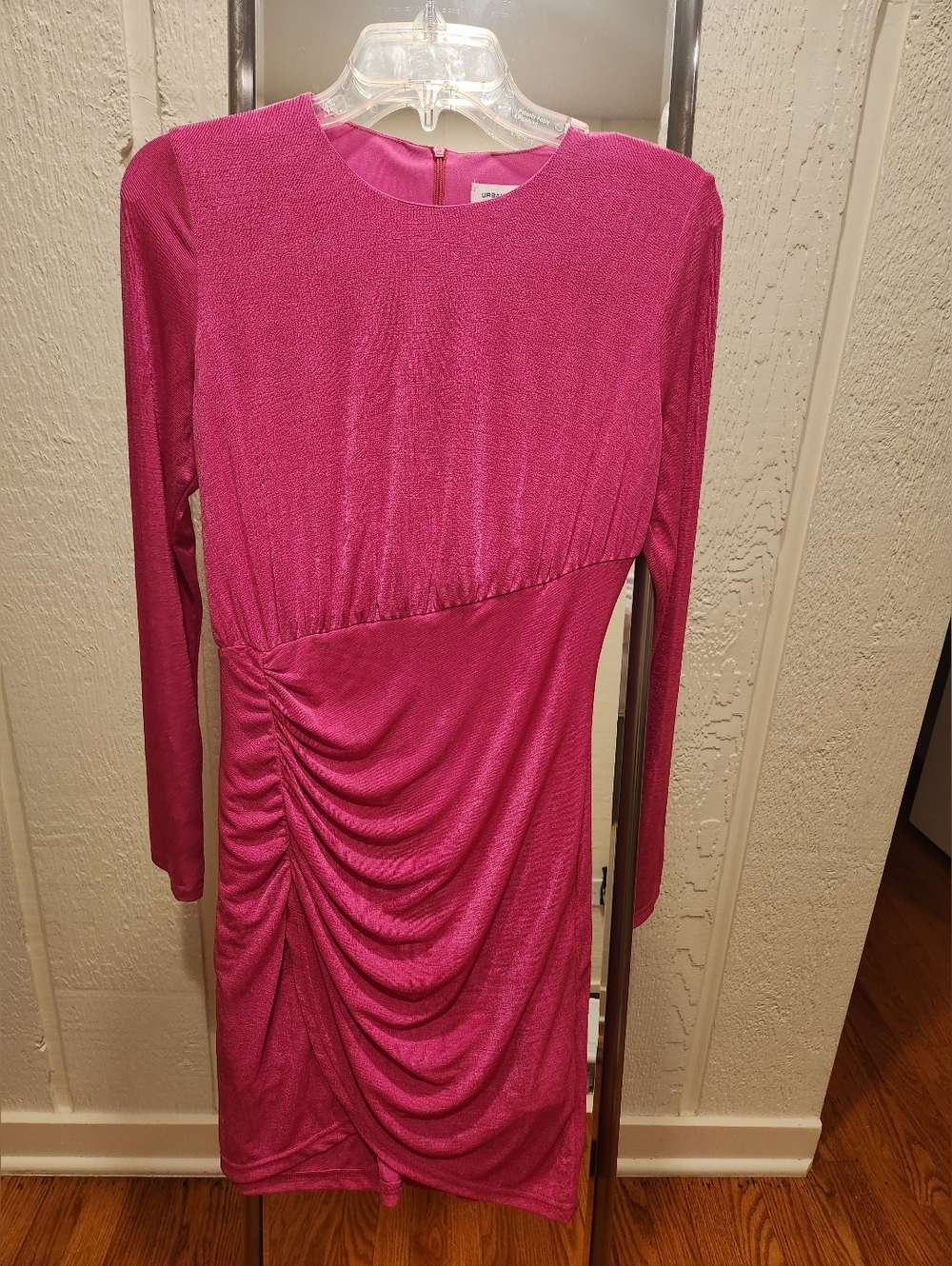 Urban Revivo Fuchsia Long Sleeve Ruched Sheath Dress